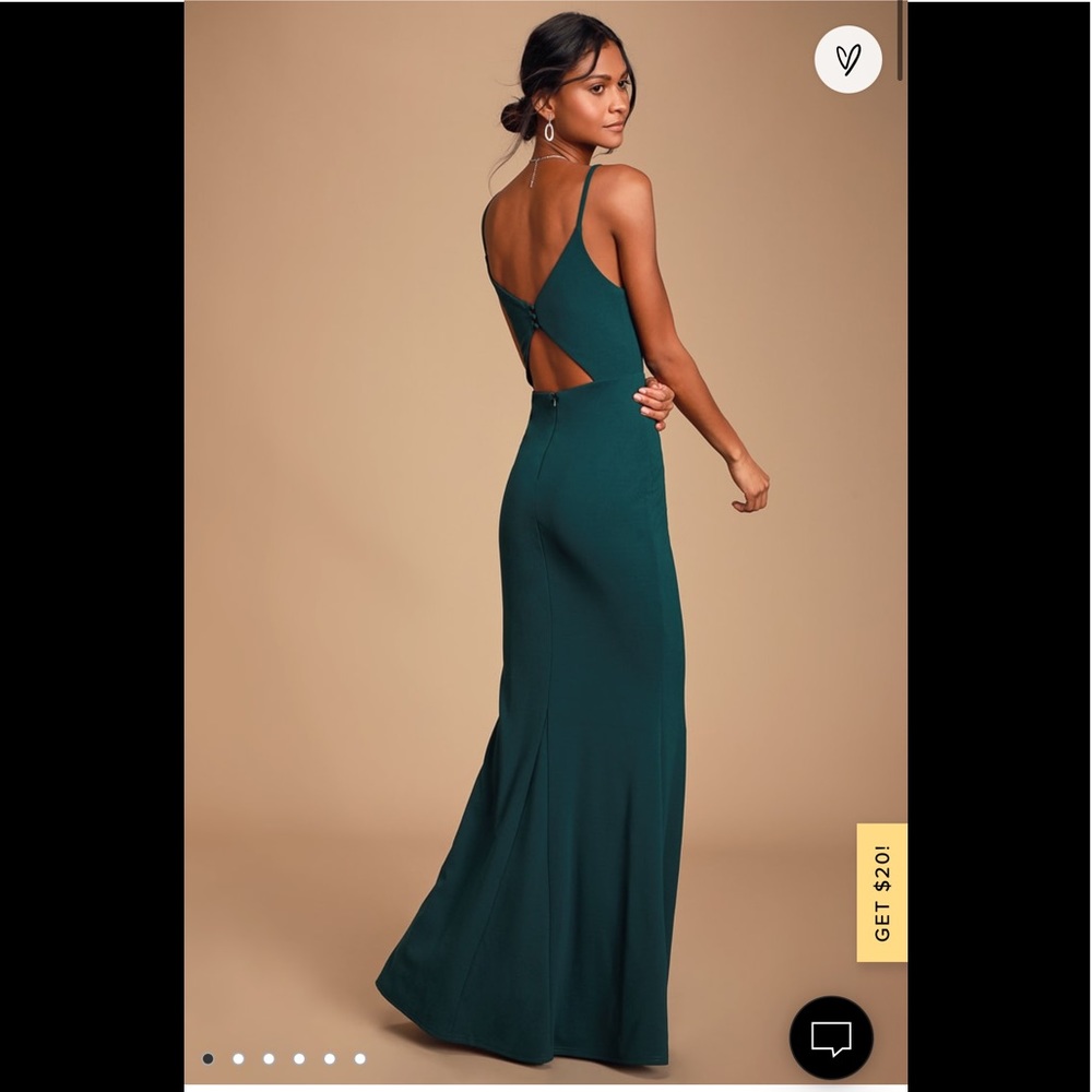 Lulu’s Dress- Moments Of Bliss Forest Green Backless Mermaid Maxi Dress